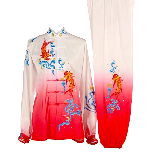 White/Red Gradient Uniform with Red Embroidery