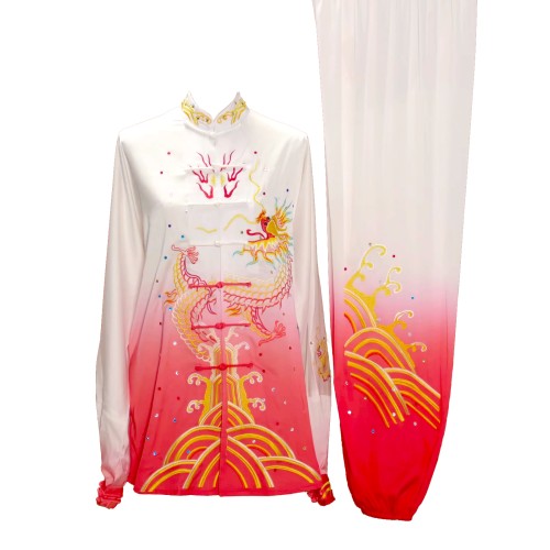 White/Red Gradient Uniform with Dragon Embroidery