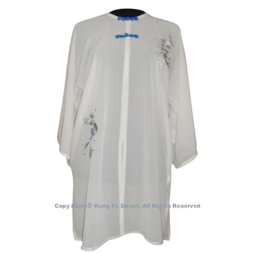 White Shawl with Sliver/Blue Flower Embroidery and Blue Button