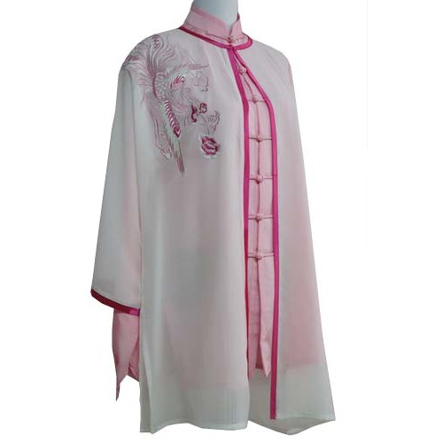 White Shawl with Phoenix Embroidery Red Trim